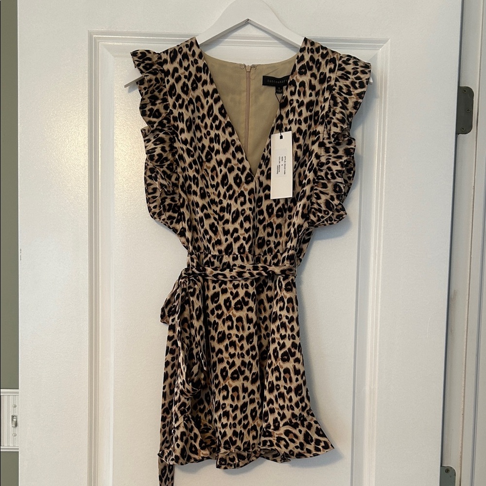 Leopard Print Ruffle Sleeve Wrap Top
